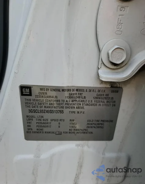 2009 Saturn Vue Hybrid z USA, uszkodzony, nr VIN 3GSCL93Z49S513765